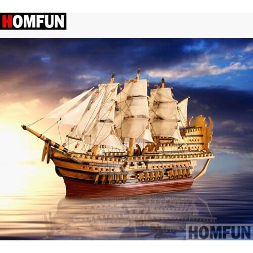 HOMFUN 5D DIY Diamond Painting Full Square/Round Drill "sailing boat" 3D Embroidery Cross Stitch gift Home Decor A02272