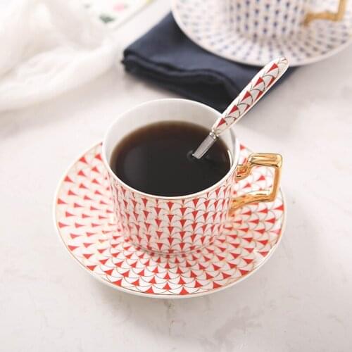 Nordic Phnom Penh Geometric Ceramic Coffee Cup British Bone China Mug Dish Set Light Luxury Court Wind Afternoon Tea CupGift Box
