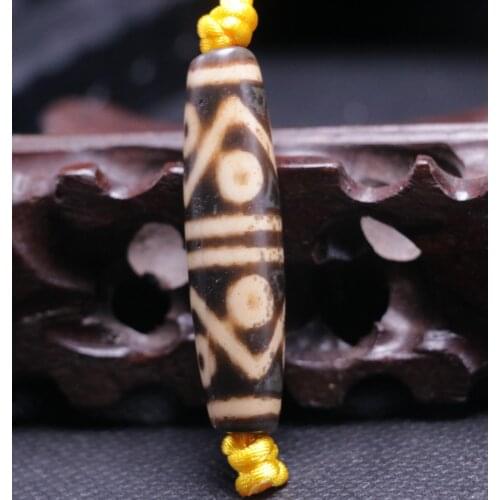 Collectible Treasure Talisman LKbrother Magic Tibetan Old Agate Oily Ivory Color 8 Eye Water Wave totem dZi Bead Amulet