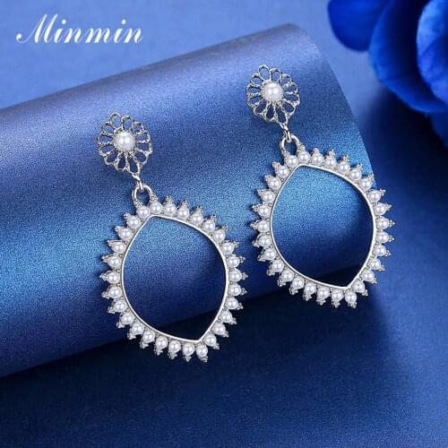 Minmin Luxury Simulated Pearl Long Dangle Earrings for Women Fashion Gold Color Wedding Prom Jewelry Christmas Gifts 2019 EH1223