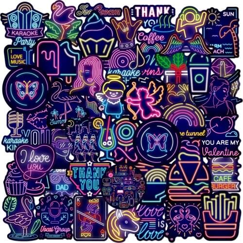 Neon Light Sticker Gifts Toys For Children Anime Animal Cute Laptop Phone Suitcase Guitar Fridge Car Decals Graffiti Stickers F3