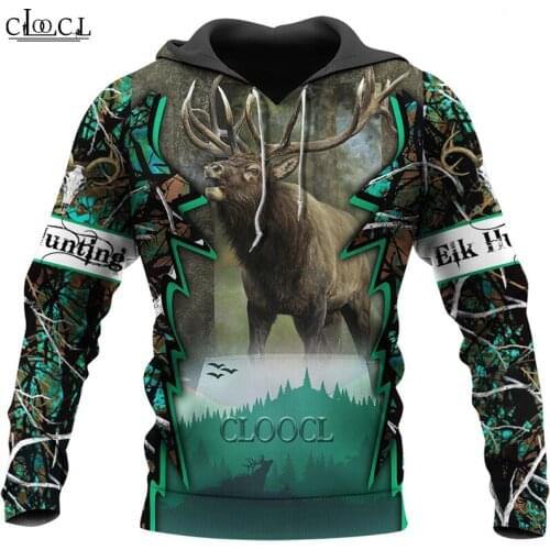 HX New Funny Animal Deer Hunting 3D Printed Oversized Hoodie Mens Autumn Long Sleeve Pullover Fashion Pattern Sport Hoodie