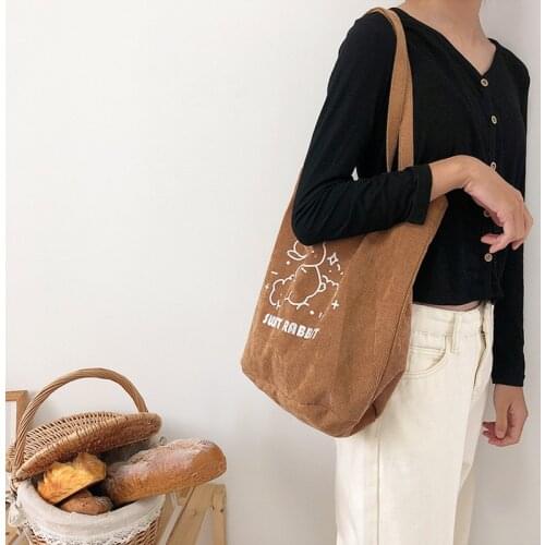 2020 New Korean Shoulder Bag Women Casual Totes Cartoon Rabbit Big Bag Corduroy-Bag For Women New Handbags Bolsa Para Mujer
