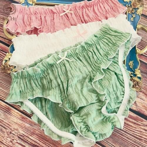 New Cute Japanese Underwear Women Pink Panties Pure Cotton Underwear Girl Japan Cute Style Bow Ruffle Briefs Underpants Lingerie