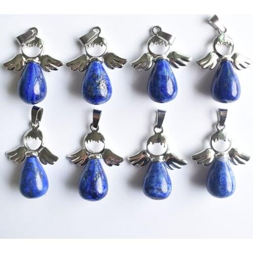 Wholesale 8 pieces/lot fashion water drop natural Lapis Lazuli Necklace Angel Pendant female jewelry gift free shipping
