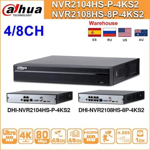 Original Dahua NVR NVR2104HS-P-4KS2 NVR2108HS-8P-4KS2 4CH 8CH POE NVR 4K Recorder H.265 POE CCTV System Security Kit