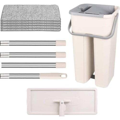 Flat Squeeze Mop Bucket Hand Free Wringing Stainless Steel Mop Self Wet And Cleaning System Dry Cleaning Microfiber Mop Floor