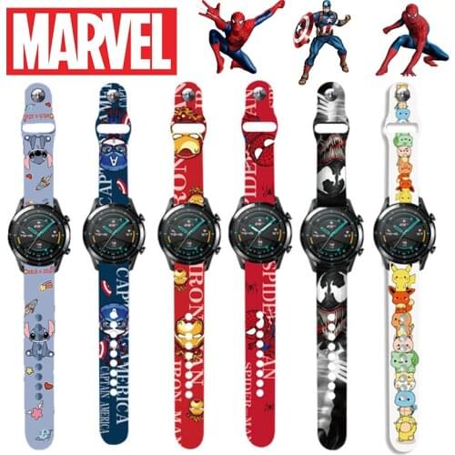 20/22mm Disney Marvel Spiderman Print Smart Watch Bracelet Strap for Samsung Glory Huami Huawei GT2 Cartoon Silicone Watch Band
