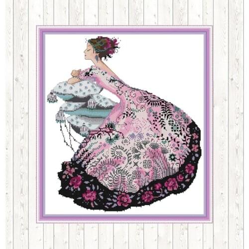 Embroidery Cross Stitch Diagram DMC DIY Printed Canvas 14ct Aida Cloth Woman Patterns Counted Cross-stitch Needlework Hand Craft