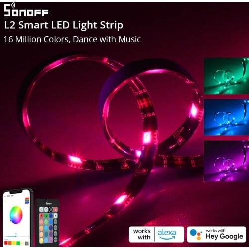 SONOFF L2 WiFi LED Strip Lights RGB Flexible Waterproof Lamp Tape DC 12V Adapter Backlight Color Changing For Alexa Google Home