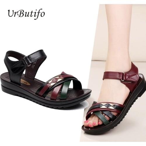 UrButifo Leather Sandals Women Summer Beach Wedge Sandals Ladies Non-Slip Casual Women Shoes Bayan Ayakkabi Size 35-41
