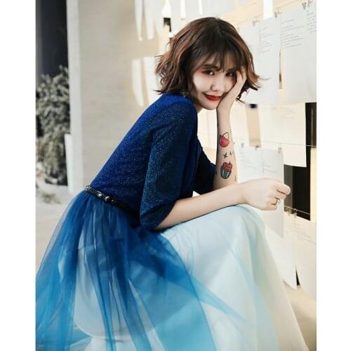 Evening Dresses Elegant Blue Sequins Evening Dress Long GradientFormal Gowns 2020 Shining robe de soiree