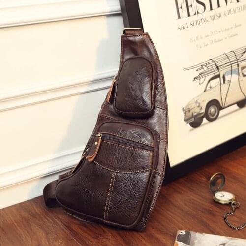 High Quality Mens Leather Chest Bag Messenger Bag Men Sling Bag Leather Shoulder Bag Crossbody Outdoor Fashion Bag Mobile Phone