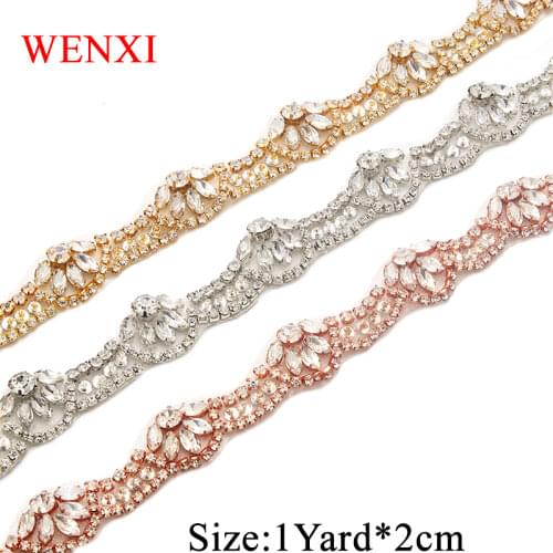 WENXI Wholesale Handmade Rhinestones Applique Crystal By The 2CM*5Yards Trim For Wedding Dress Belt DIY Bridal Gown Sash WX801
