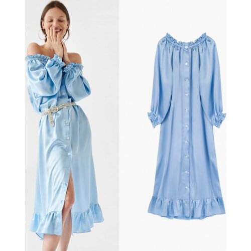 Women Wedding Bathgowns Light Blue Sleep Wear Off Shoulder Night Robes Lingeries Woman Home Wear