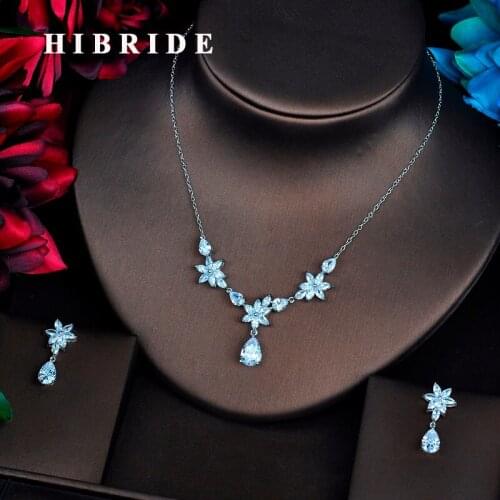 HIBRIDE Famous Design Brilliant AAA Cubic Zircon Wedding Women Bridal Jewelry Sets Necklace Sets Dress Accessories Gifts N-533