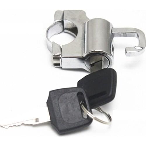 1pc Motorcycle Helmet Lock Anti-Theft Helmet Security Lock Silver Color Metal 22mm Handlebar Black With 2 Keys Set Accessories