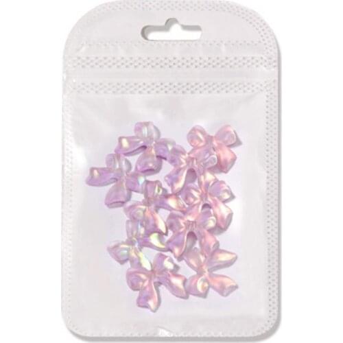 10Pcs Aurora Effect Nail Bowknot Ornament Ice Penetration Ribbon 3D Bowknot Manicure Glitter Decoration Nail Bowknot Ornament