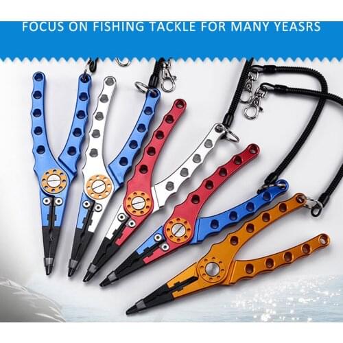 20cm Aluminum Alloy Fishing Pliers Split Ring Cutter Fishing Holder Tackle with Sheath Retractable Tether Combo Hook Remover