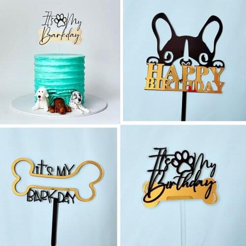 2021 Pet Dog Acrylic Birthday Cake Topper It`s My Barkday Bone Paw Print Diy Cake Toppers for Dog Birthday Party Cake Decoration