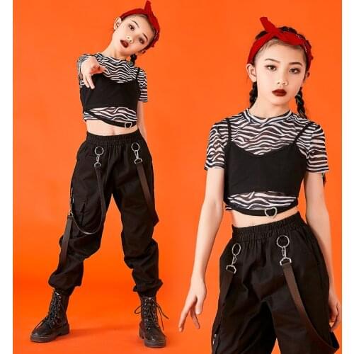 2021 Jazz Modern Dance Costumes For Kids Children Short Sleeve Tops Hiphop Pants Suit Girls Hip Hop Dance Rave Clothes DQS6679