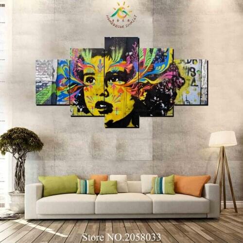 5 Pieces Graffiti Girl Modern Wall Art Canvas Printed Painting HD Prints Modular Poster Wall Pictures for Home Decor