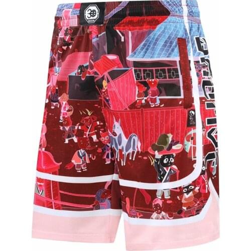 Personality Trendy Basketball Shorts Adult Zipper Pockets Sports Shorts Training Running Board Cartoon Anime Print Short Pants