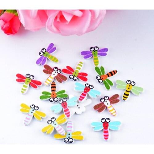 Free Shipping Retail 10Pcs Random Mixed Dragonfly Wood Sewing Buttons 2 Holes Pattern Scrapbooking 20x25mm