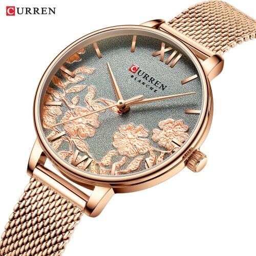 CURREN Women Watches Top Brand Luxury Creative Dial Ladies Quartz Rose Clock Elegant Mesh Belt New Fashion Wrist Watch Mujer