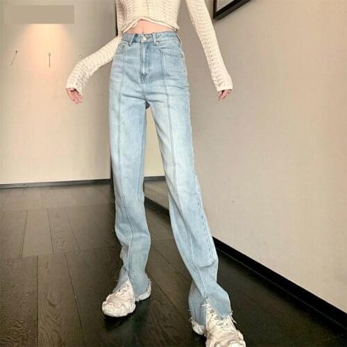 High Waisted Jeans Women Fall Straight Slim Chic All-match Ladies Trousers College Daily Teens Daily Casual Denim Femme Clothing