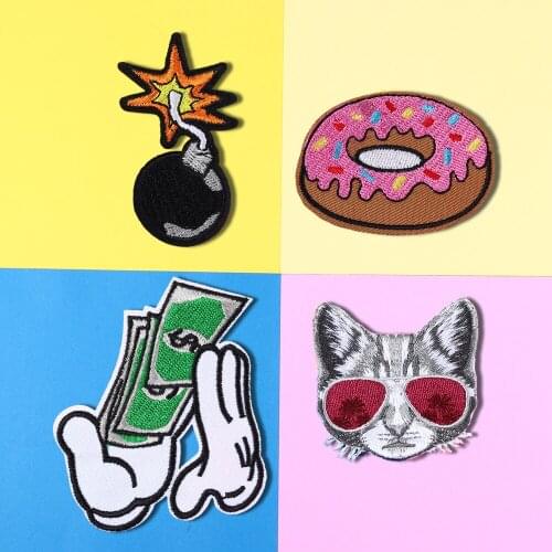 Food doughnut Parches Embroidered Iron On bomb Patches For Clothing DIY Stripes On Clothes T-shirt Jacket Stickers Accessories