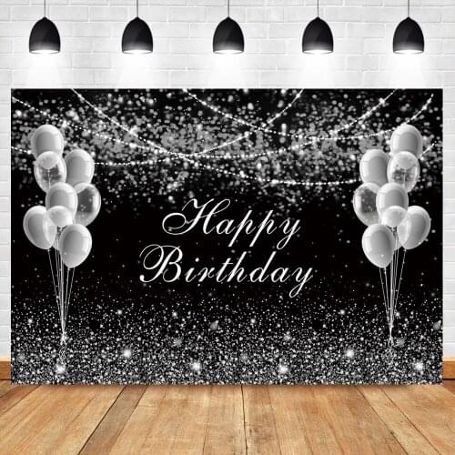 Photo Backgrounds For Photography Black Silver Balloons Polka Dots Light Bokeh Birthday Party Family Shoot Photographic Backdrop