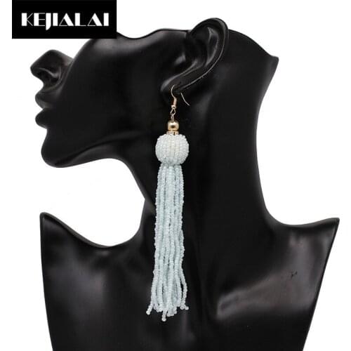 KEIJIALAI Fashion Women Jewelry Bohemian Long Tassel Earrings Colorful Glass Crystal Beads Dangle Drop Earrings for Girls Gift