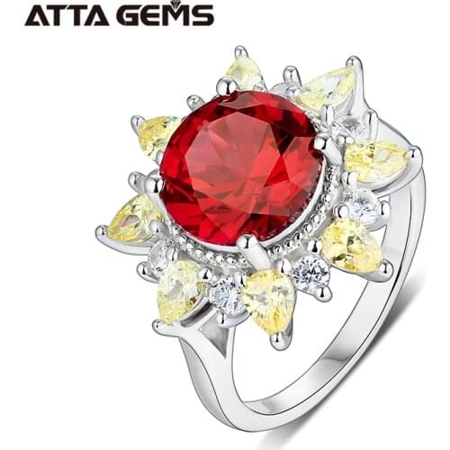 Ruby Sterling Silver Rings for Women 4.8 Carats Created Red Ruby Faced Original Design Women Fine Jewelry Wedding Ring