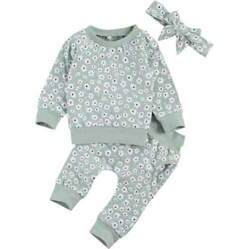 0-24M Newborn kid Baby Girl Clohtes Print Floral Top pant suit Cute Sweet home wear Cotton Autumn 2pcs Outfit set