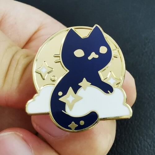 Moon Cat Brooch Stars Clouds Lapel Pin Adorable Kitten Badge Cute Fashional unisex jewelry