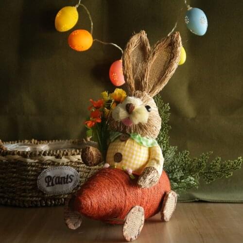 Cute Straw Bunny Holding Flowers DIY Easter Eggs Led Night Light Festival Party Ornaments Suit Glow In The Dark