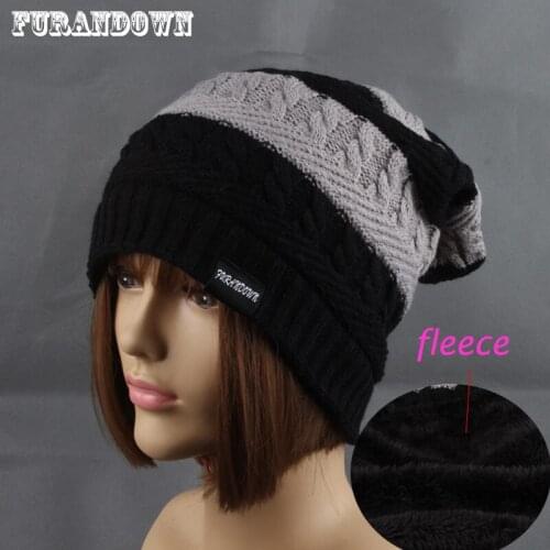 Patchwork Thick Knit Beanies For Ladies Female Winter Fleece Hats For Women Men Skullies Cap