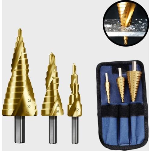 3pcs HSS Step Stepped Drill Bit Set 4-32MM Triangle Shank Hole Nitrogen High Speed Steel Spiral For Metal Steel woodworking tool