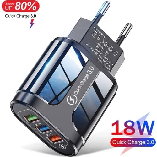 Wall USB Charger 18W Quick Charge 3.0 Universal Fast Charging Adapter EU/US Plug For iPhone12 Samsung Phone Tablet USB Chargers