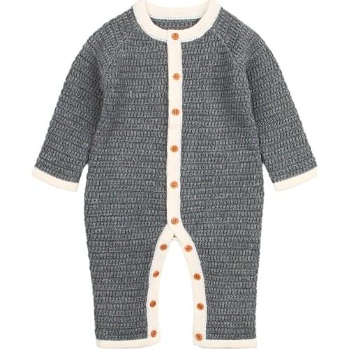 Newborn Romper Fashionable Solid Knitted Jumpsuit for Baby Boy Girl Long Sleeve Overall Grey Infantil Bebes Rompers Kids Clothes
