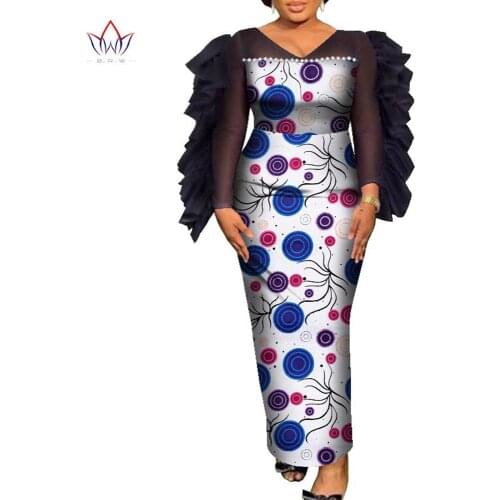 2021 Custom African Pencil Long Dresses for Women BINTAREALWAX Long Ankle-length Lady Party Dress with Pearl Decration WY8547