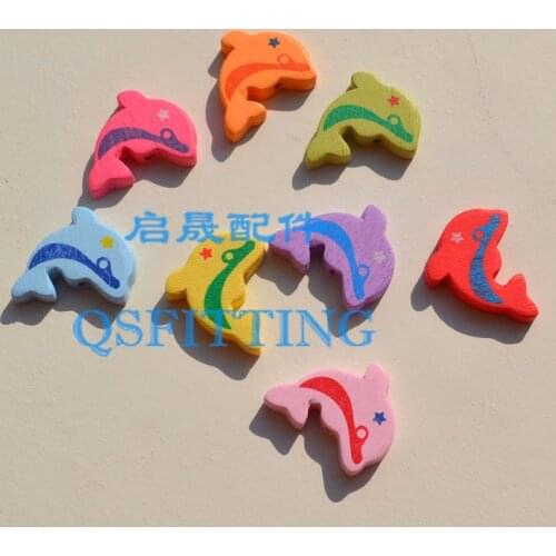 Supply DIY Fashion Beads,Children Jewelry Accessory,Cartoon Wooden Beads,Cartoon Dolphin,mix color