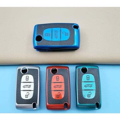 TPU Clamshell Folding 3Button Car Key Case Cover For Peugeot RCZ 206 207 306 307 308 407 408 For Citroen C2 C3 C4 C5 Accessories
