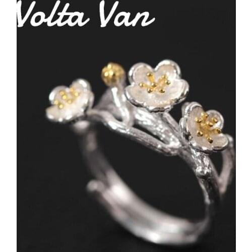 Volta Van 925 Sterling Silver Vintage Rings Fine Jewelry 2021 New Elegant Plum Blossom Adjustable Concise Handmade Opening Rings