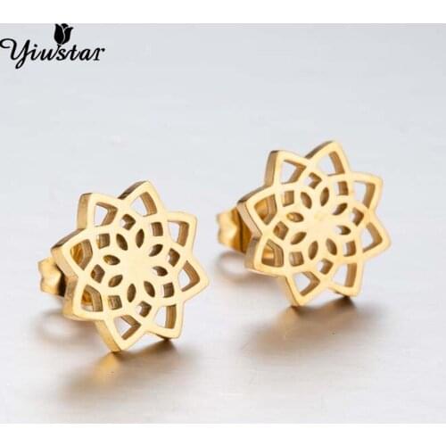 Yiustar in Stud Earrings New Fashion Flower Earrings Women Girls Pendientes Mujer Stainless Steel Earing Boucle d'oreille femme