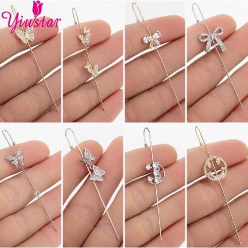 Wraparound Butterfly Hook Earrings Unusual Geometric Smiley Face Crystal Rhinestone Stud Earrings Piercing Womens Jewelry 2020