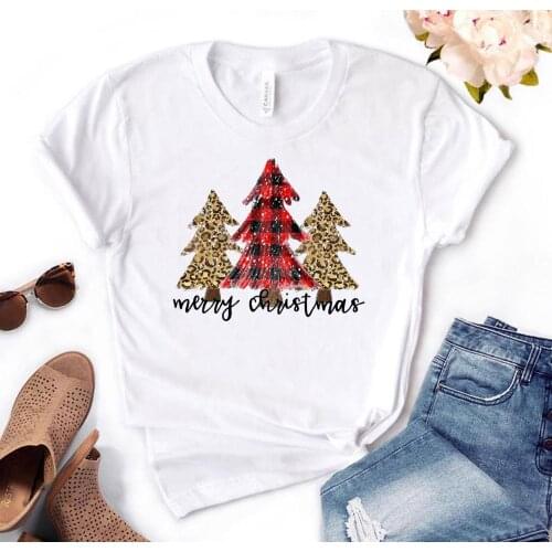 Merry Christmas leopard plaid pine tree Women Tshirts Cotton Casual Funny t Shirt For Lady Yong Top Tee Hipster PH-7