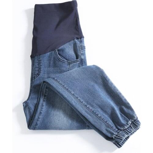 Spring Autumn Washed Denim Maternity Jogger Jeans Elastic Waist Belly Pants for Pregnant Women Wide Leg Casual Loose
