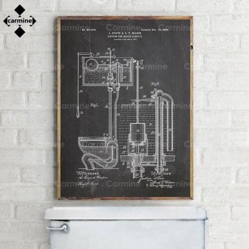 Vintage Blueprint Poster and Print Toilet Cistern Patent Bathroom Toilet Wall Art Canvas Painting Decor Wc Sign Lavatory Posters